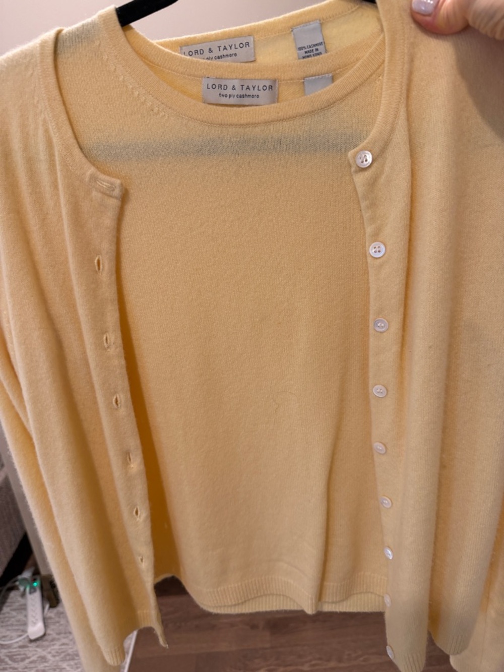 Lord & Taylor Pale Yellow Cashmere Cardigan Set